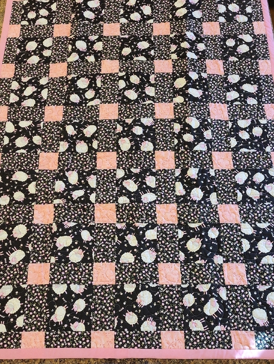 Handmade Lamb Baby Quilt: Pink Farm Animal Panel, Newborn  Handmade Pink and Black Lamb Floral Baby Quilt